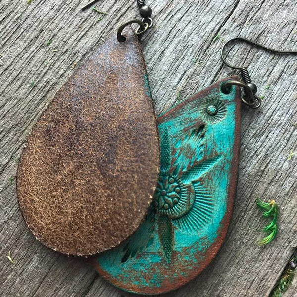 Boho-Style Handcrafted genuine  Leather drop earrings
