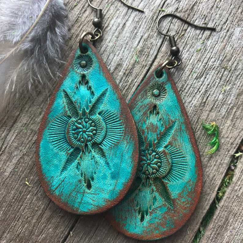 Boho-Style Handcrafted genuine  Leather drop earrings