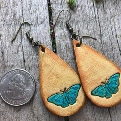 Boho-Style Handcrafted genuine  Leather drop butterfly earrings