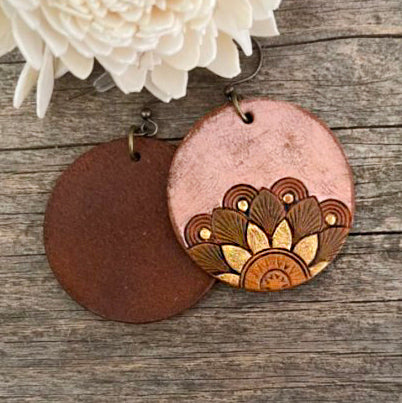 Boho-Style Handcrafted genuine leather sunflower earrings