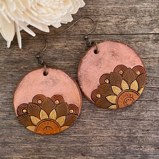 Boho-Style Handcrafted genuine leather sunflower earrings