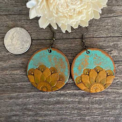 Boho-Style Handcrafted genuine  leather sunflower earrings
