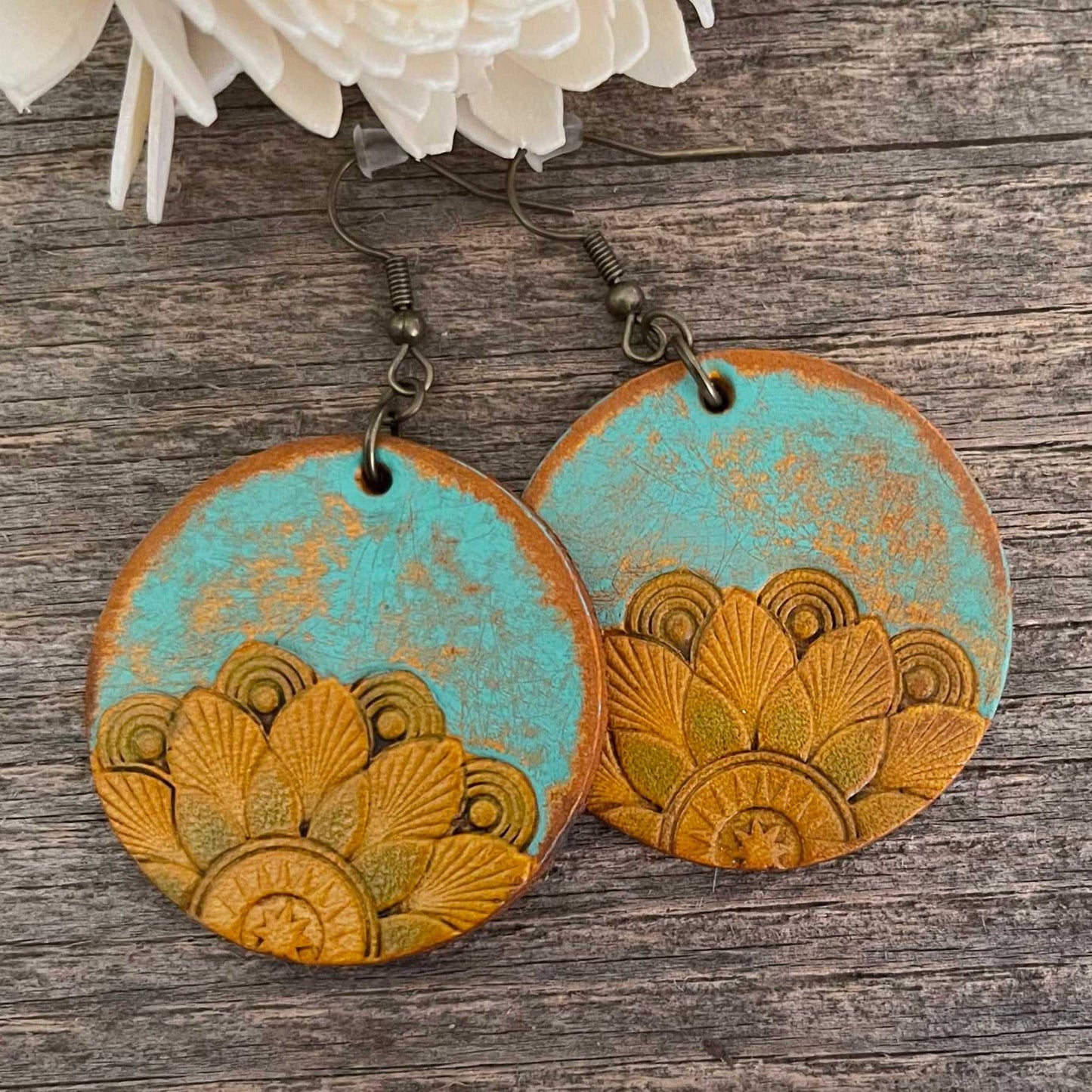 Boho-Style Handcrafted genuine  leather sunflower earrings