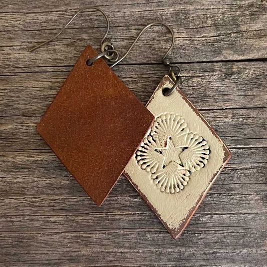 Boho-Style Handcrafted genuine leather rhomboid earrings