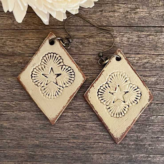 Boho-Style Handcrafted genuine leather rhomboid earrings