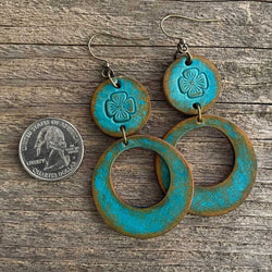 Boho-Style Handcrafted genuine  leather cascade earrings blue flower