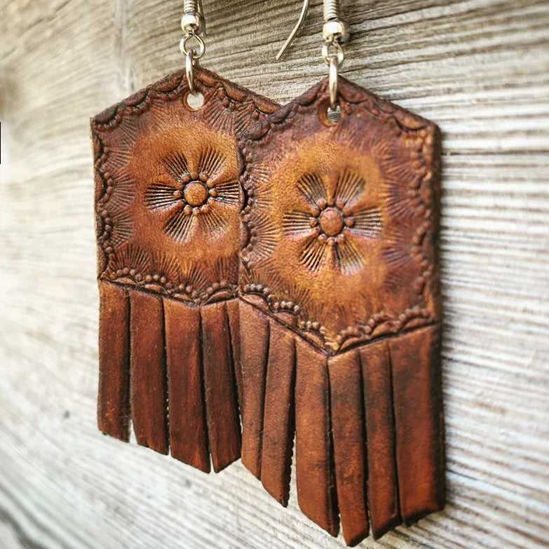 Boho-Style Handcrafted genuine  leather fringe earrings – soft teal