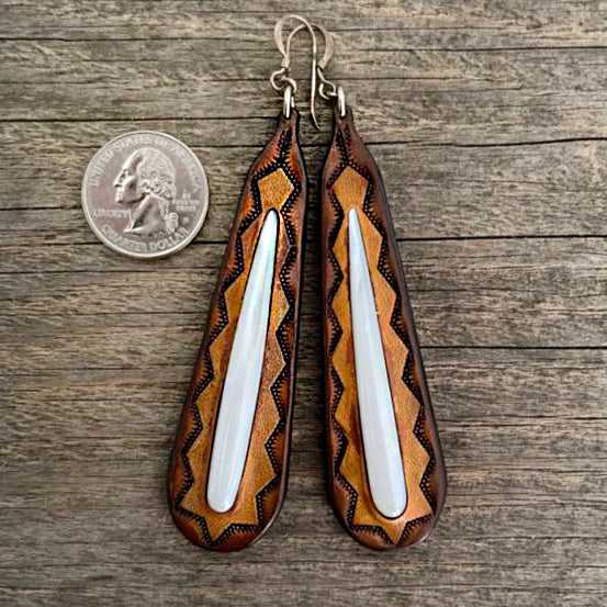 Genuine mother of pearl leather earrings