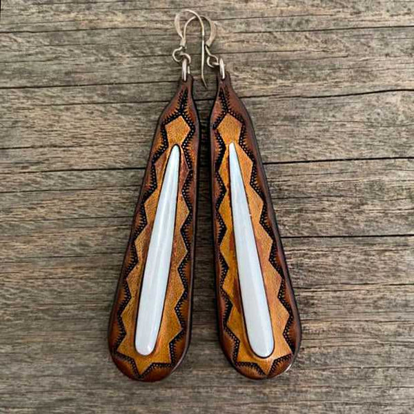 Genuine mother of pearl leather earrings