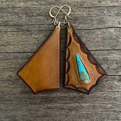 Genuine turquoise leather earrings -BKT