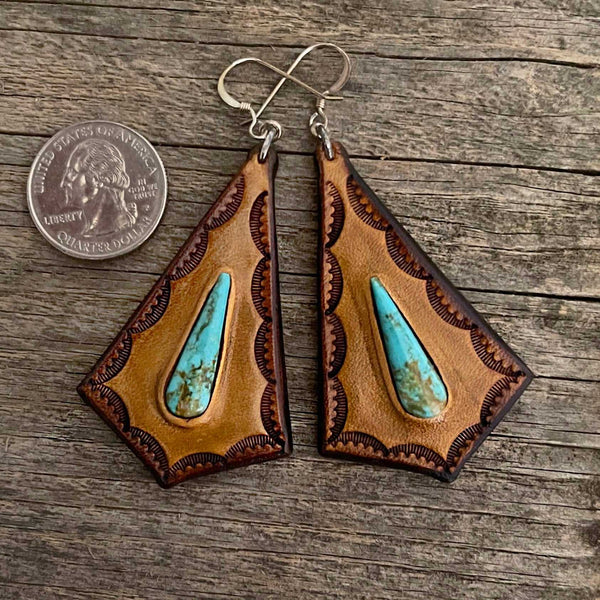 Genuine turquoise leather earrings -BKT