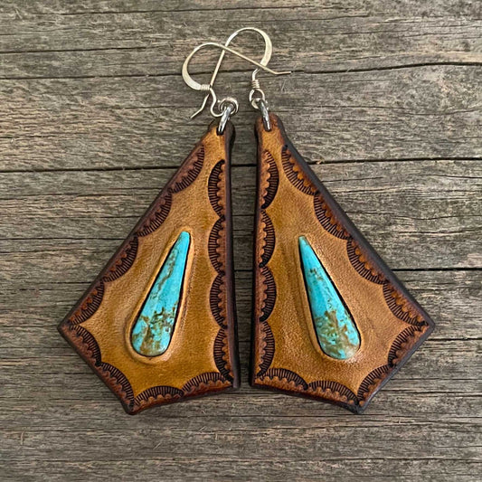Genuine turquoise leather earrings -BKT