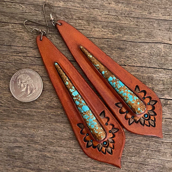 Genuine turquoise leather earrings - LD