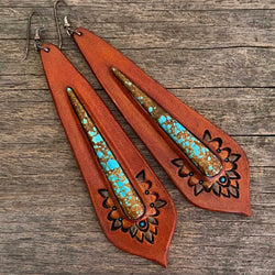 Genuine turquoise leather earrings - LD