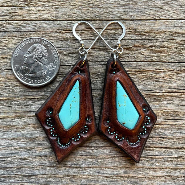 Genuine turquoise leather earrings - MKT