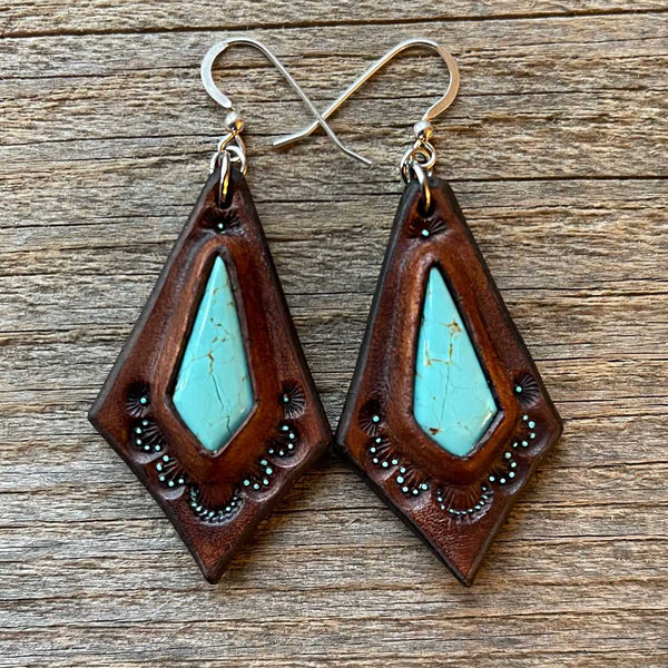 Genuine turquoise leather earrings - MKT