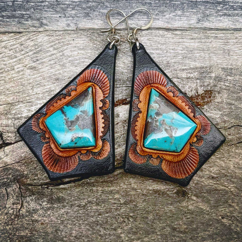 Genuine turquoise leather earrings