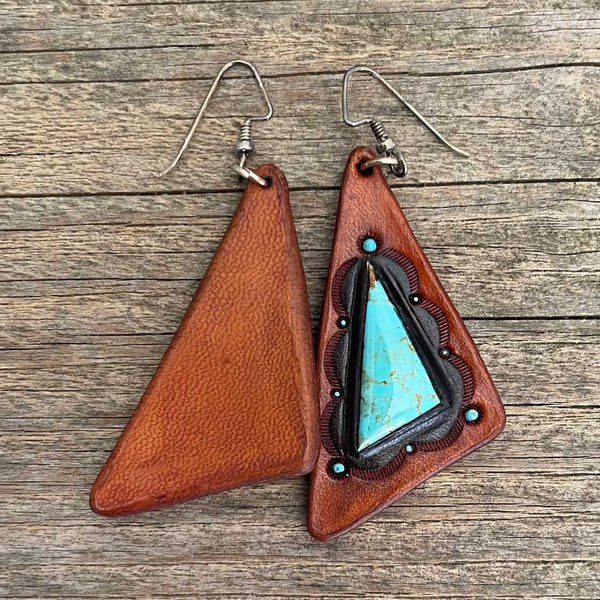 Genuine turquoise leather earrings - BBKT