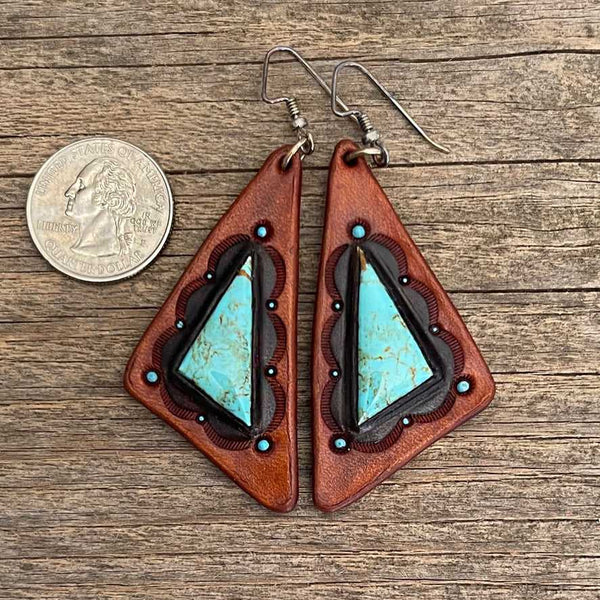 Genuine turquoise leather earrings - BBKT