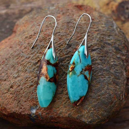 Natural stone turquoise teardrop boho earrings