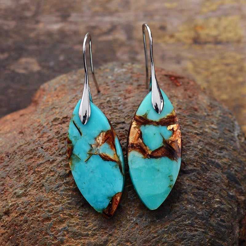 Natural stone turquoise teardrop boho earrings
