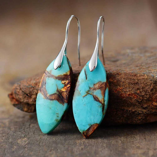 Natural stone turquoise teardrop boho earrings