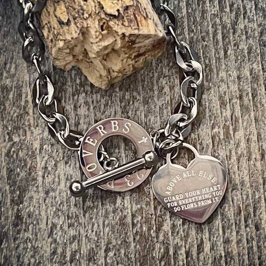 Proverbs 4:23 Engraved Pendant Chain Bracelet