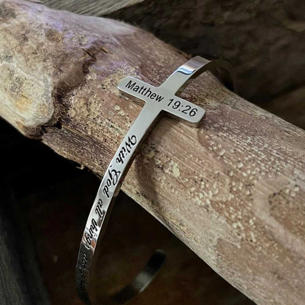 Bible Verse Engraved Cross Bangle