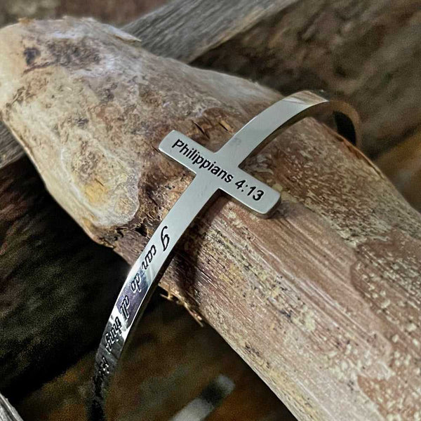 Bible Verse Engraved Cross Bangle