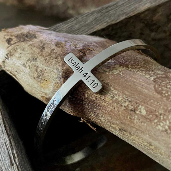 Bible Verse Engraved Cross Bangle