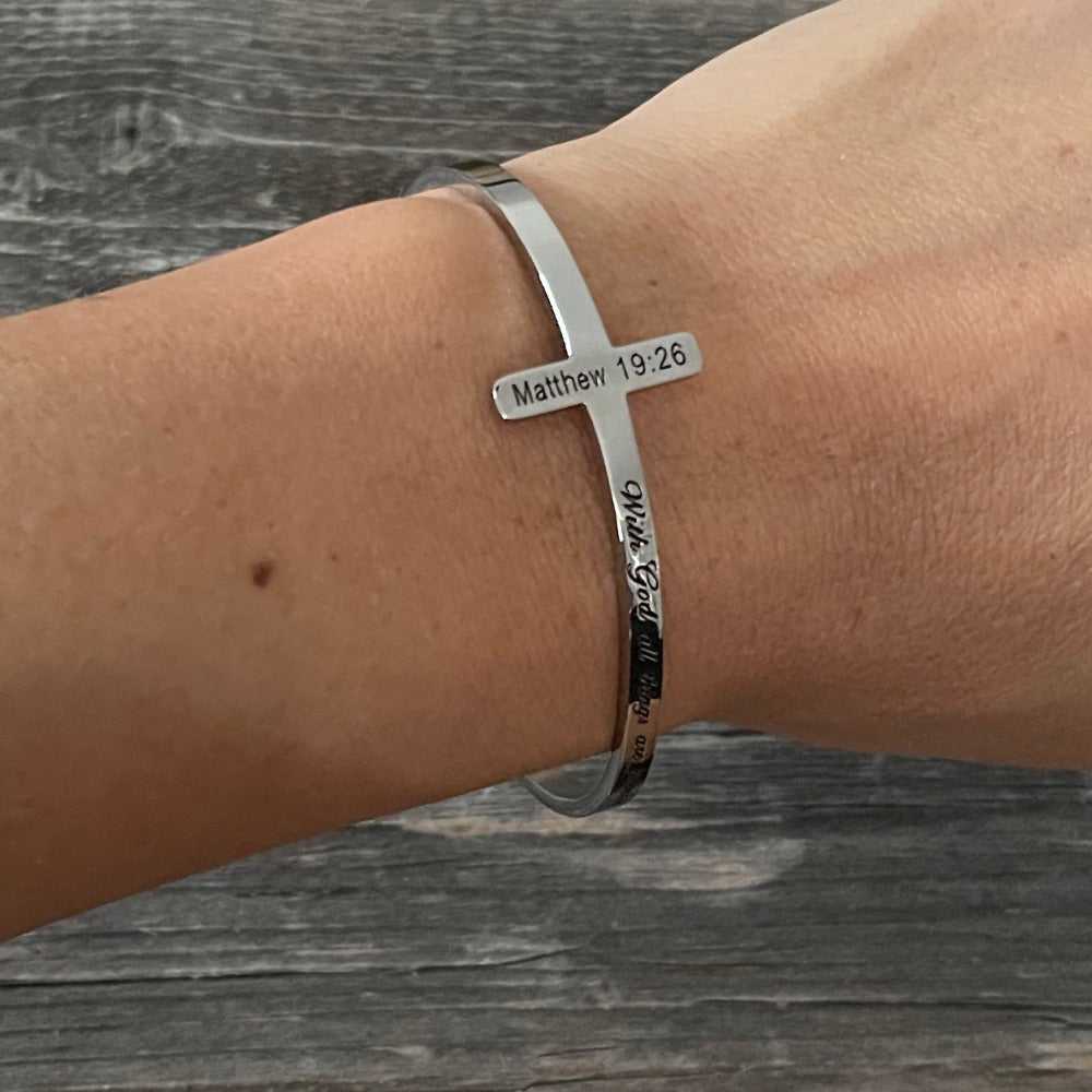 Bible Verse Engraved Cross Bangle