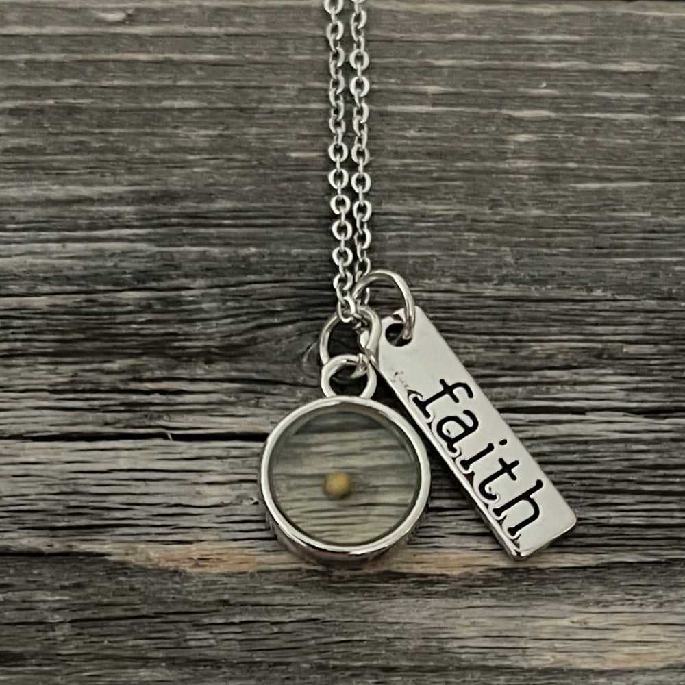 Luke 17: 6 Engraved Mustard Seed Faith Necklace