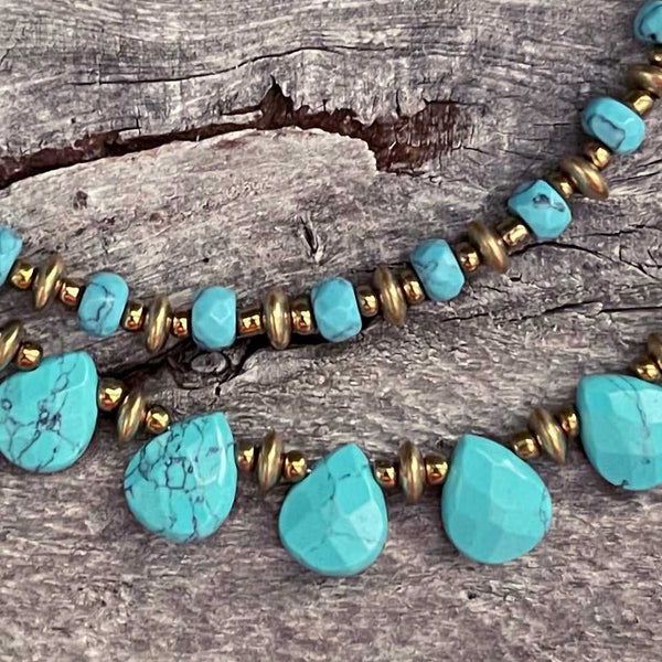 Natural turquoise stones beaded necklace