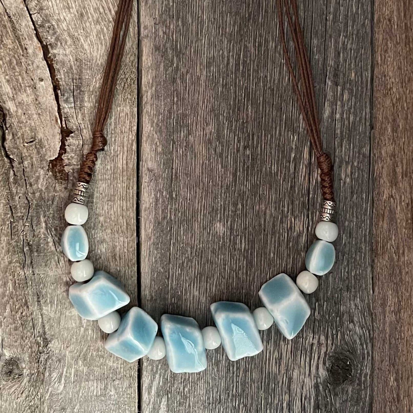 Unique ceramic squared beads adjustable necklace