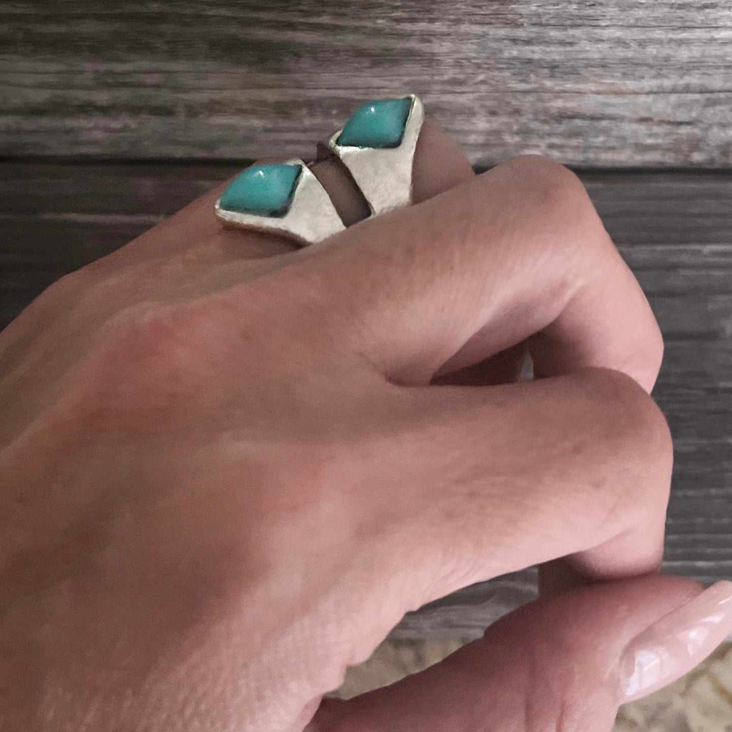 One of a Kind Vintage Double Turquoise Stone Boho Ring