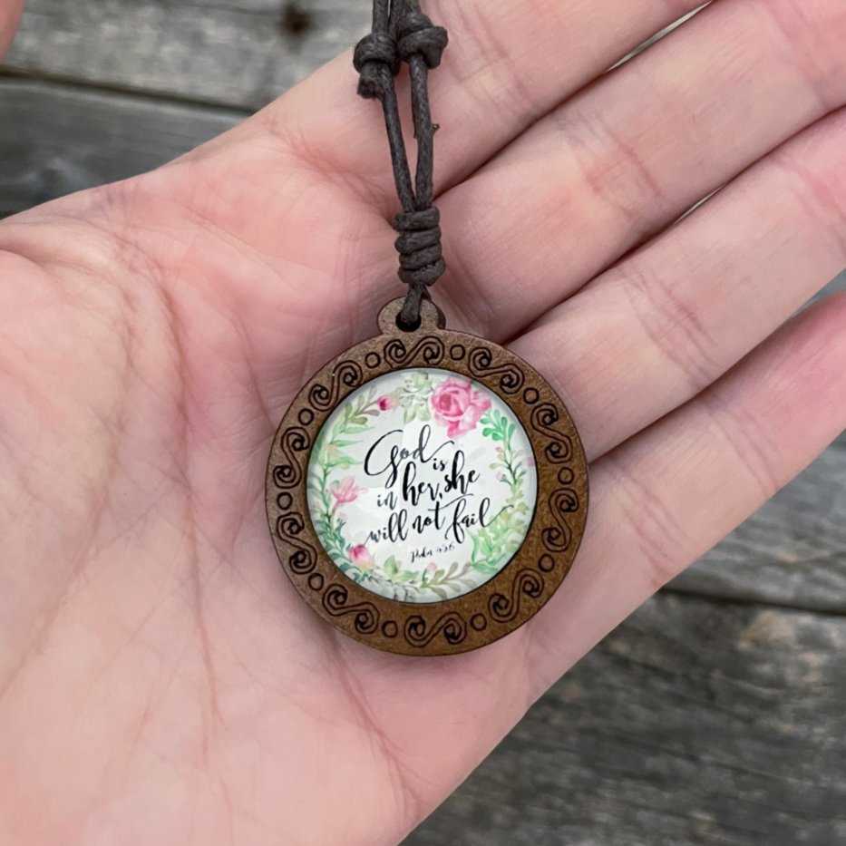 Bible verse wooden pendant necklace