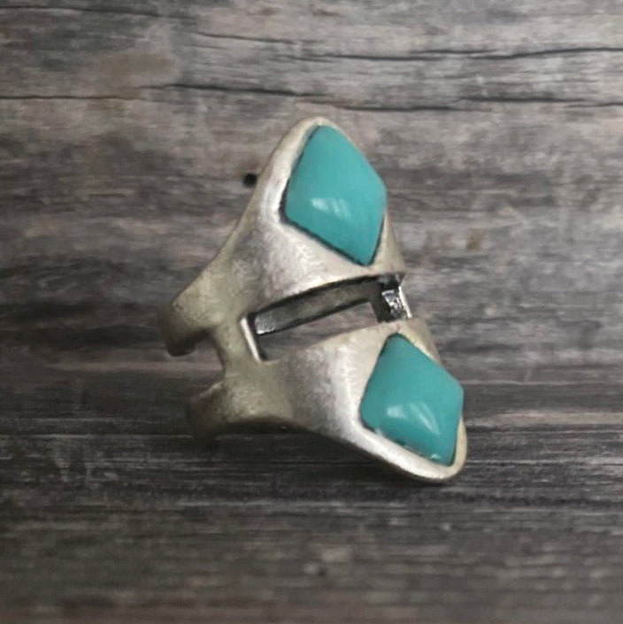 One of a Kind Vintage Double Turquoise Stone Boho Ring