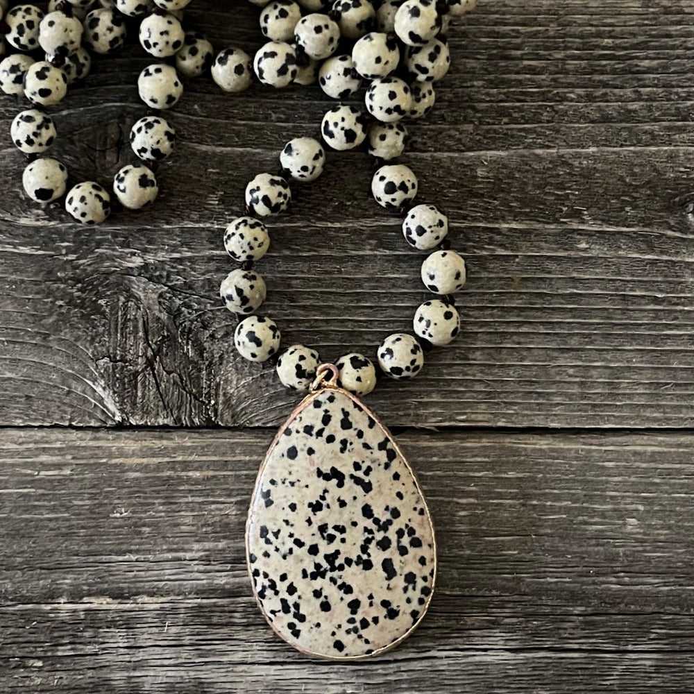 Natural stone bead necklace with semi-precious drop pendant