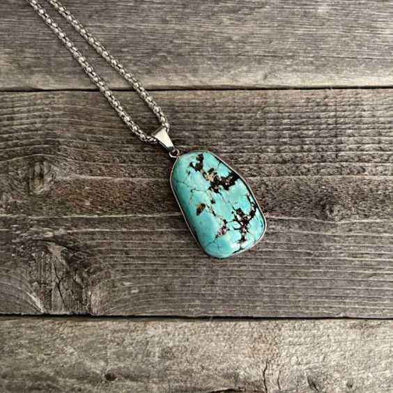 Kingman Turquoise Botanical Theme Silver Statement Pendant Necklace – River  and Birch