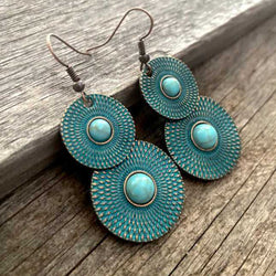 Turquoise patina copper boho earrings