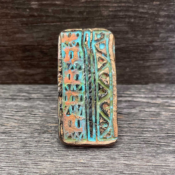 Big clay statement ring with Aztec design B