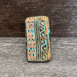 Big clay statement ring with Aztec design B