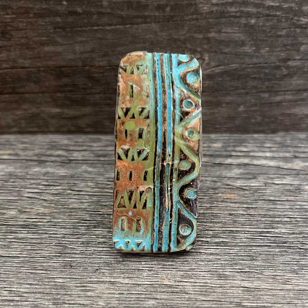 Big clay statement ring with Aztec design B