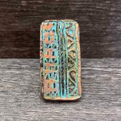 Big clay statement ring with Aztec design B