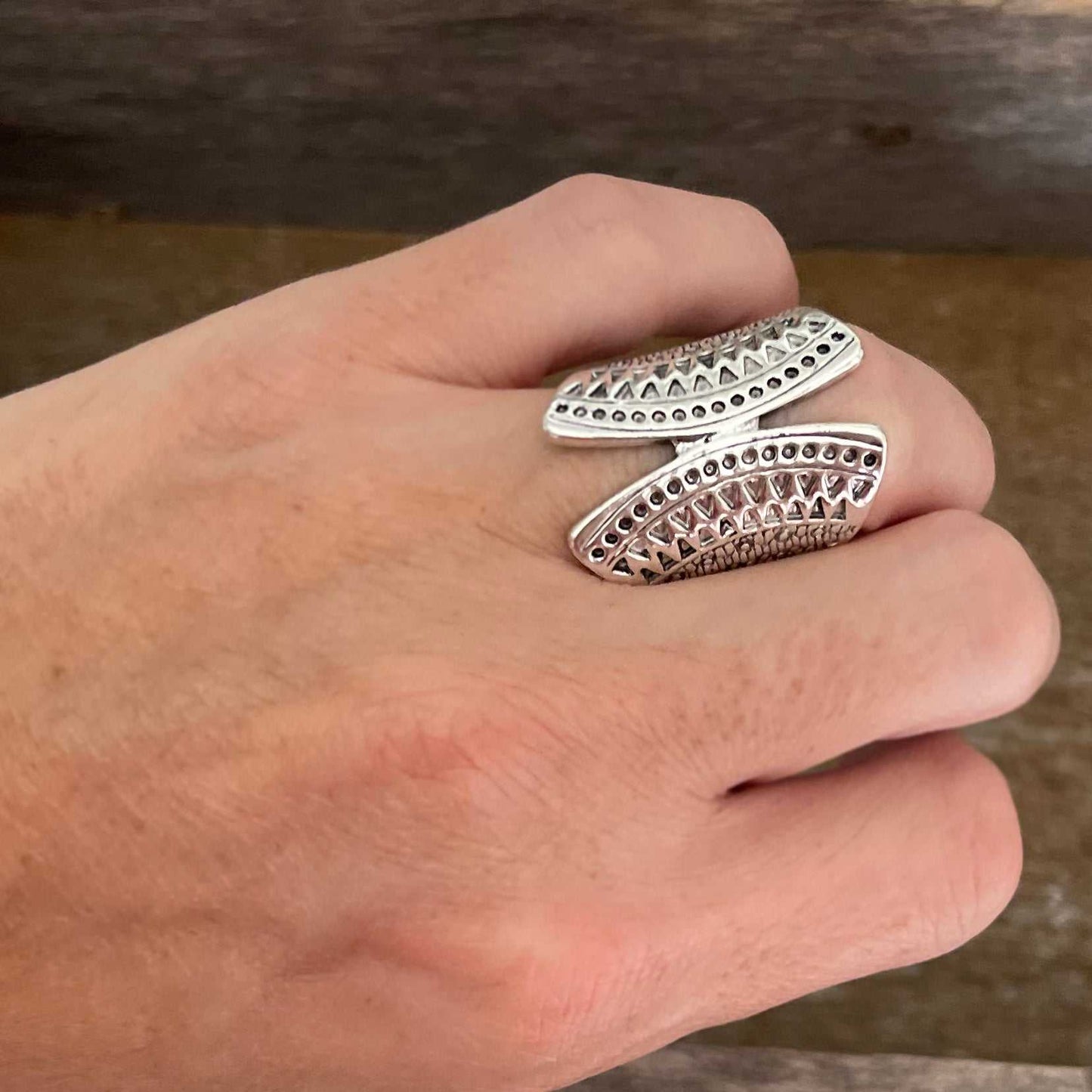 Silver semi-mandala closed ring - Size 8