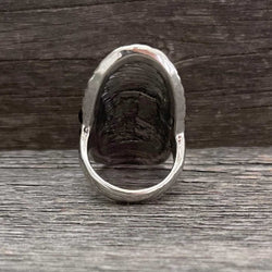 Silver black onyx flower closed ring - Size 8