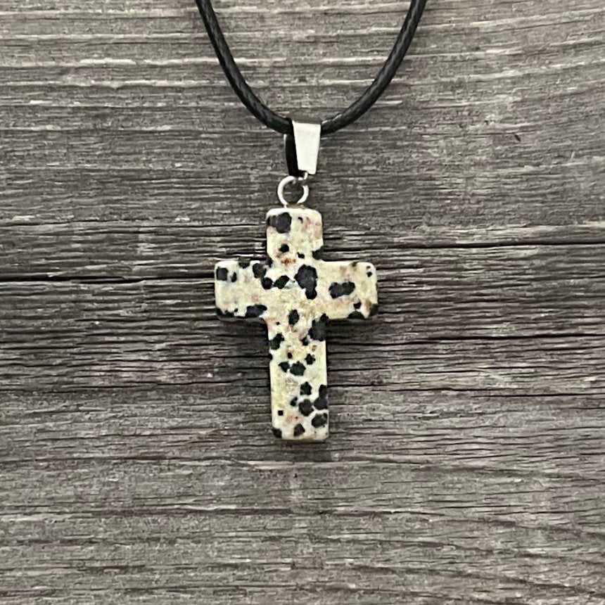 Natural stone cross pendant necklace