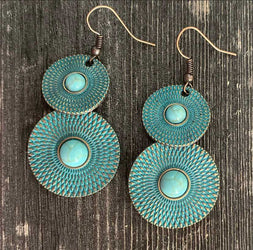 Turquoise patina copper boho earrings