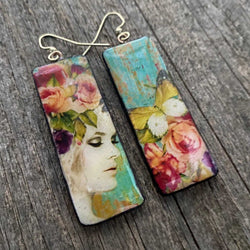 Polyclay Handmade "GIRL" painted boho earrings