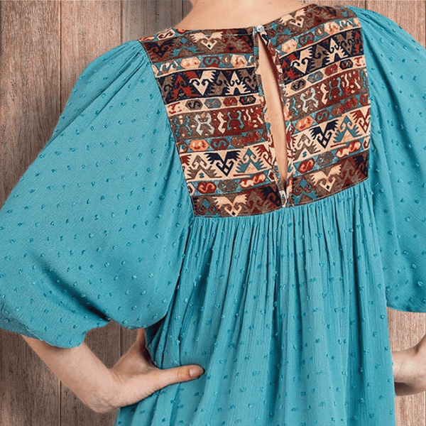 boho smock dress Geometric Floral Print Smock Dress Ivory